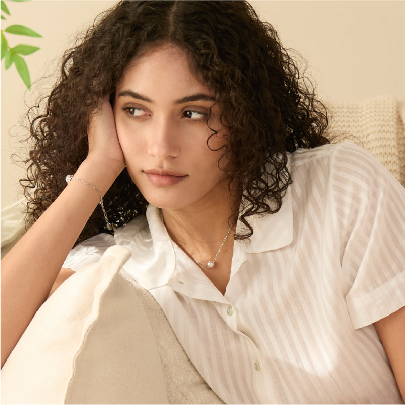 Aurora ｜ Be yourself Solitary Pearl Necklace （Silver ）